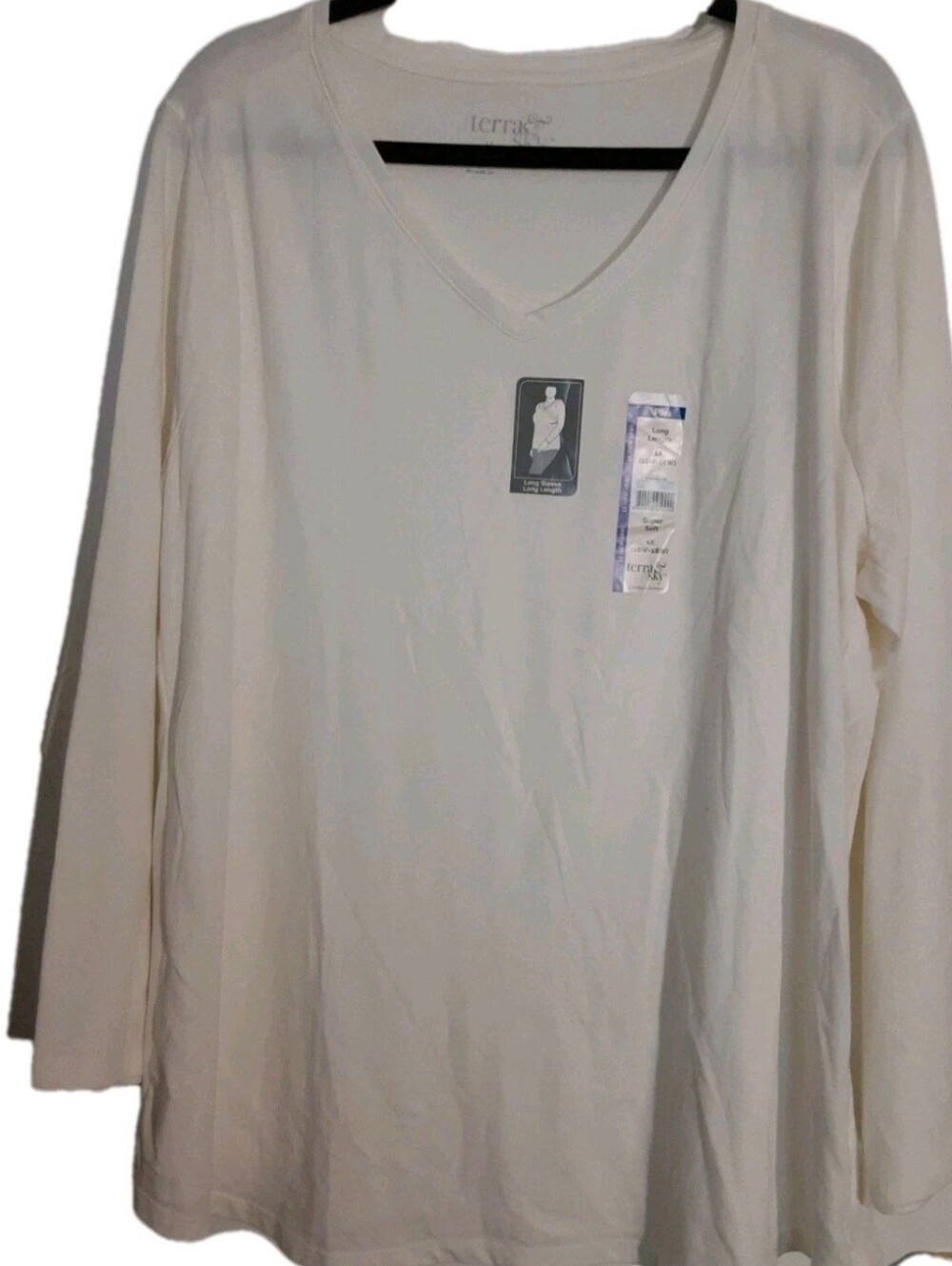TERRA & SKY Vneck Long Sleeve Top Womans Plus Size 1X Winter White NWT